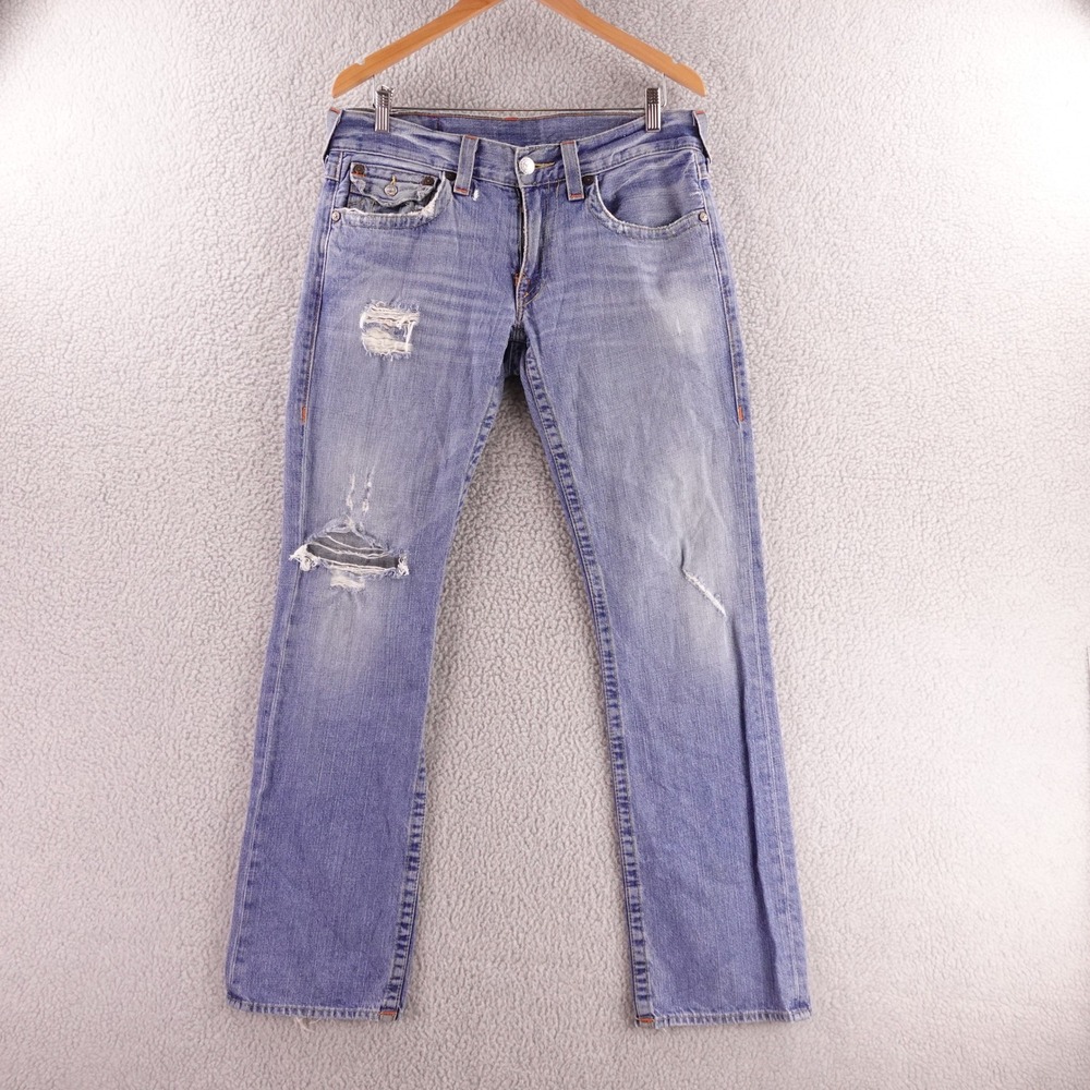 True Religion Ricky Straight Leg Distressed Jeans Mens 31x31 Light‎ Wash USA